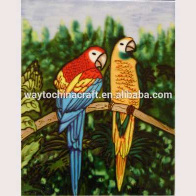 Hand painted ceramic wall tiles hanging parrot decoration