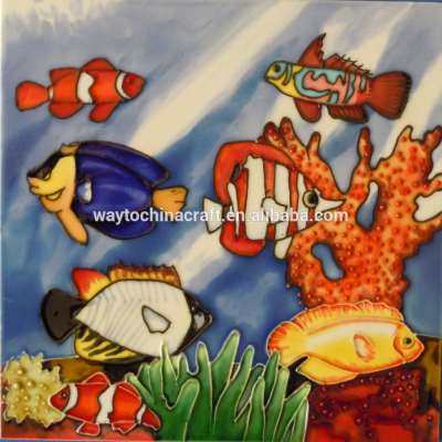 hand glazed and hand painted ceramic tile picture with vibrant and bright color